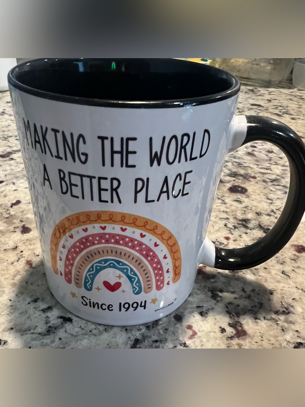 Since 1994 Rainbow Accent Ceramic Coffee Mug - White & Black